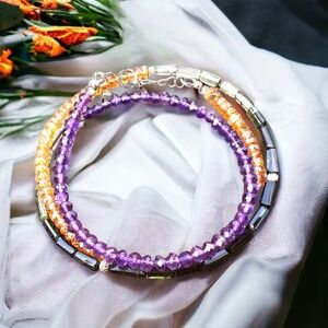14K Gold Wrap Bracelet / Necklace – Amethyst, Green Tourmaline & Mandarin Garnet
